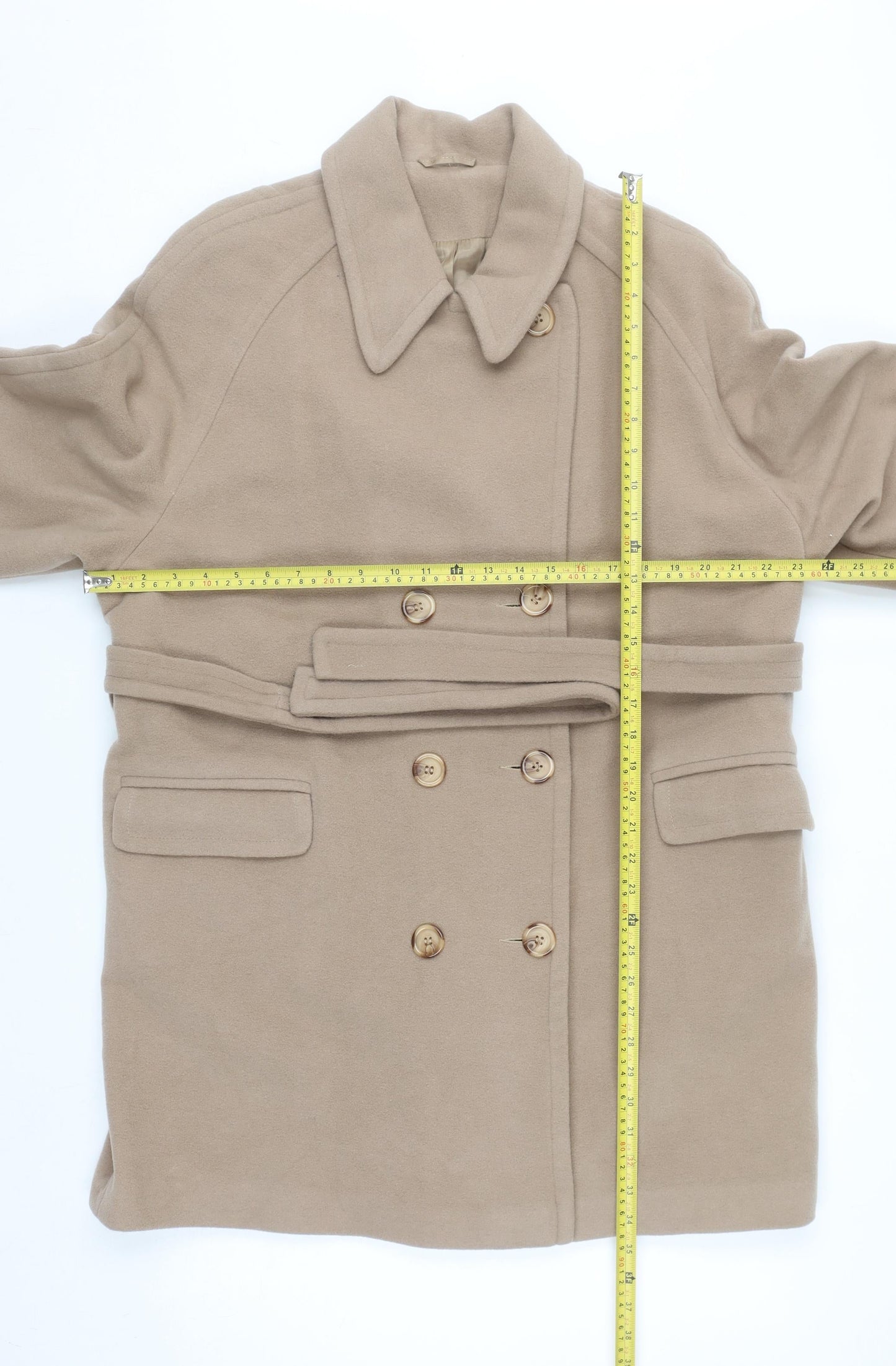 Principles Women's Beige Wool Cashmere Belted Trench Coat Size 18