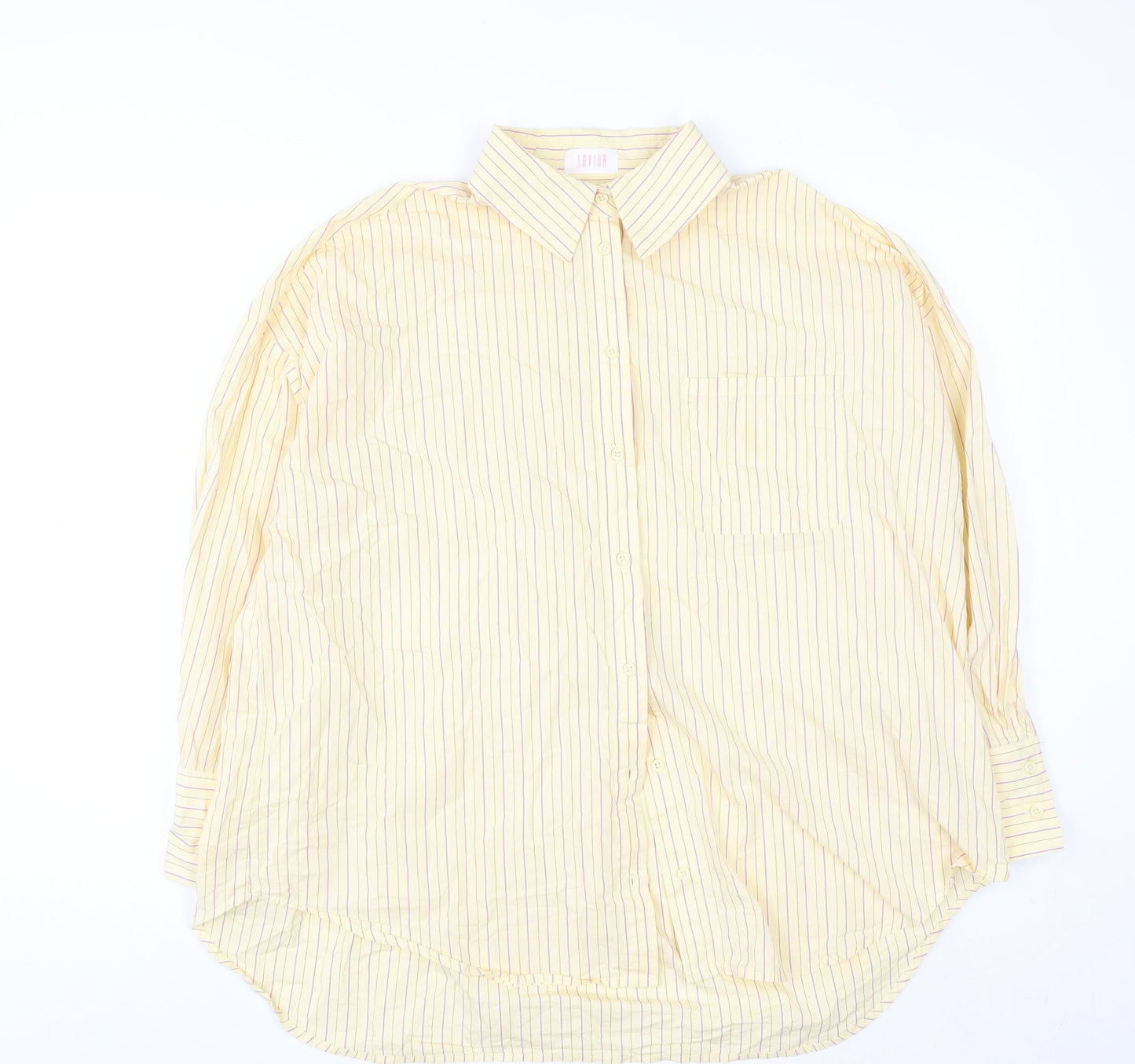 Savida Women's Yellow Striped Cotton Button-Up Shirt Size 14