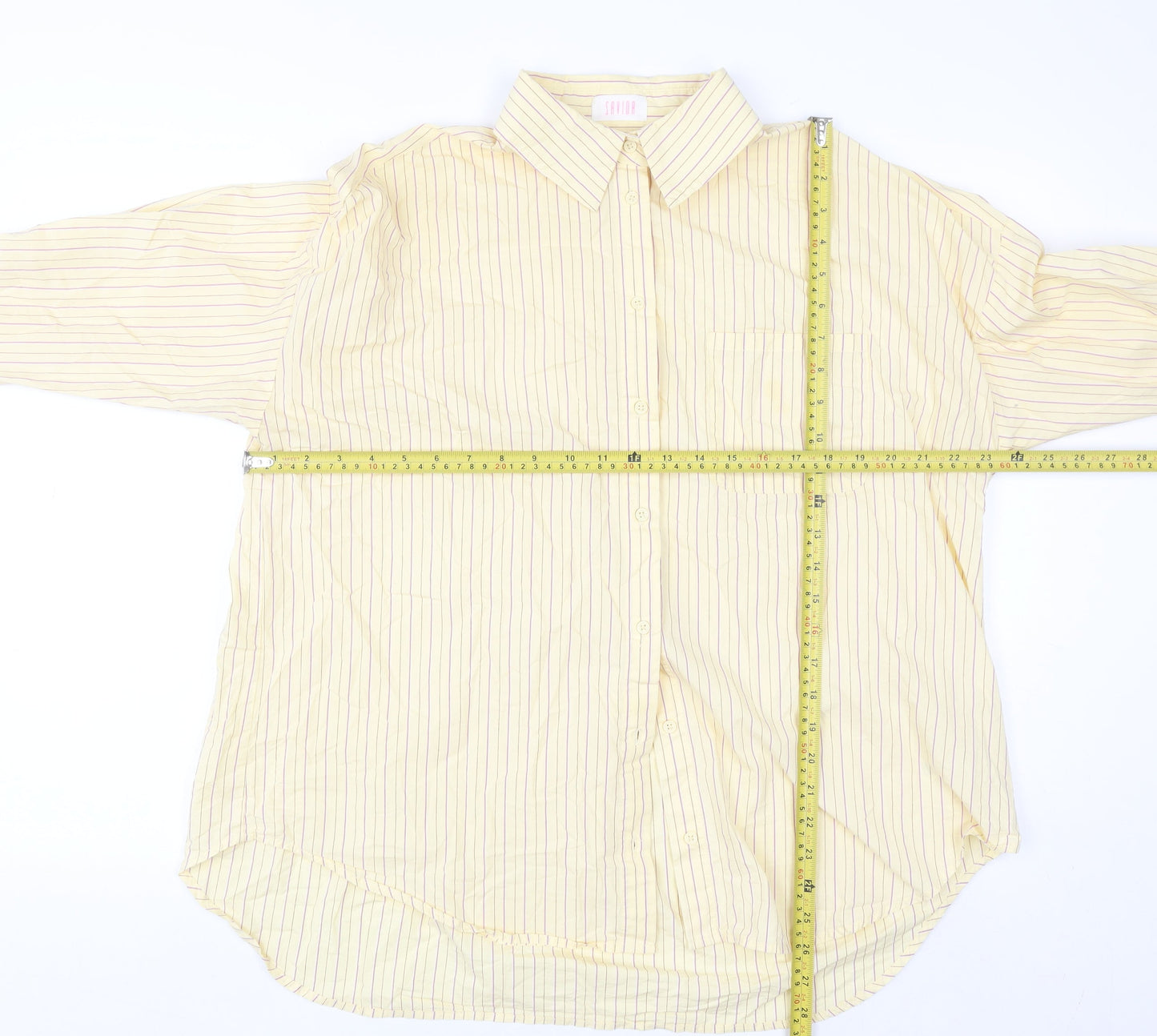 Savida Women's Yellow Striped Cotton Button-Up Shirt Size 14