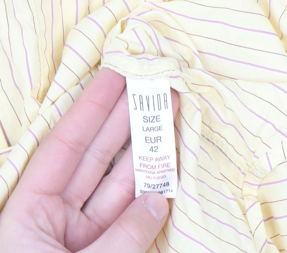 Savida Women's Yellow Striped Cotton Button-Up Shirt Size 14
