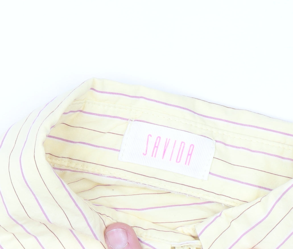 Savida Women's Yellow Striped Cotton Button-Up Shirt Size 14