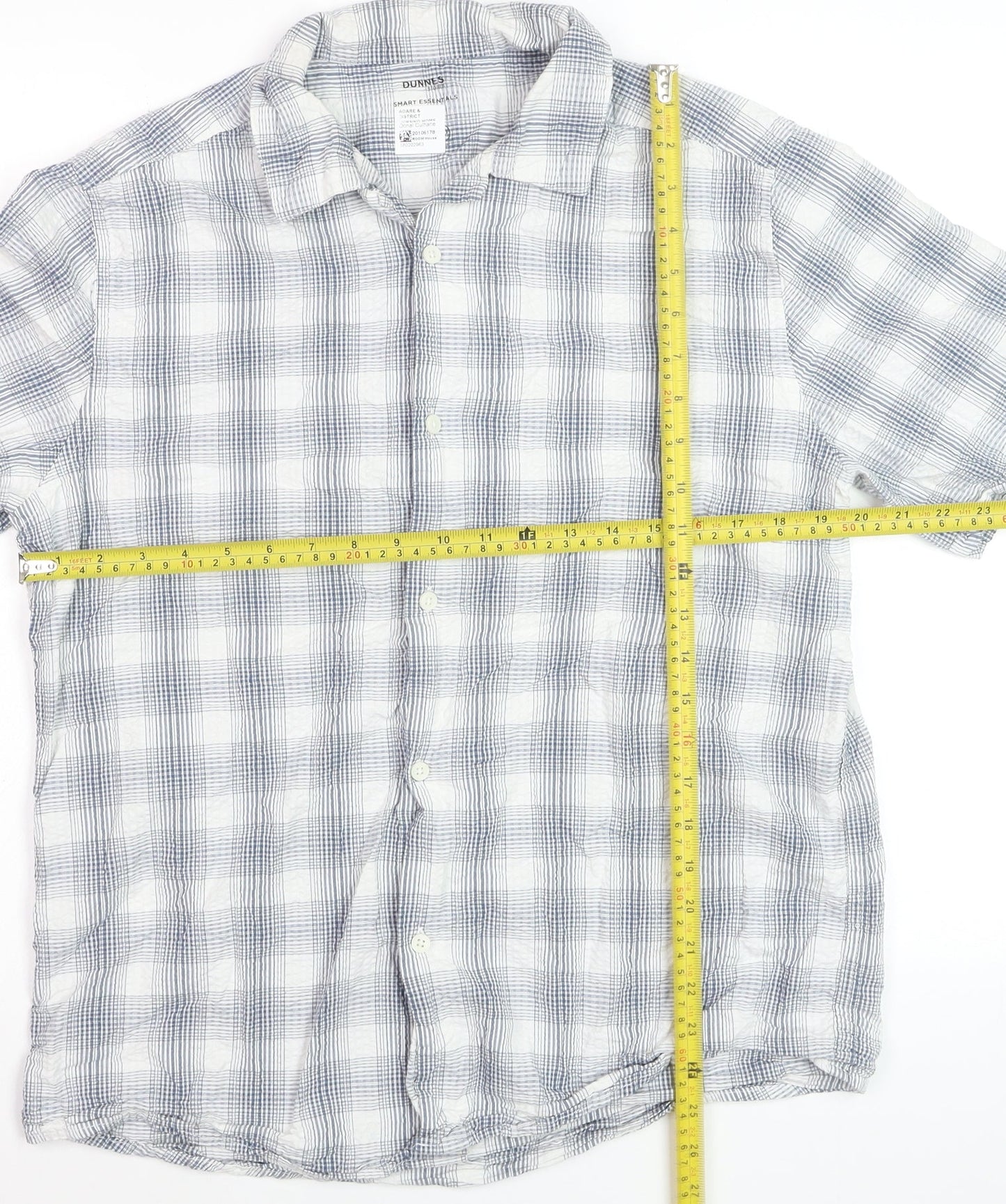 Dunnes Stores Men's Blue Check Cotton Short Sleeve Button-Up Shirt Medium