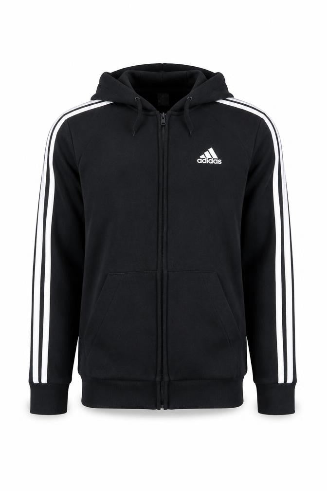 Front view of Adidas boys’ black hooded full zip track jacket 8-10 years