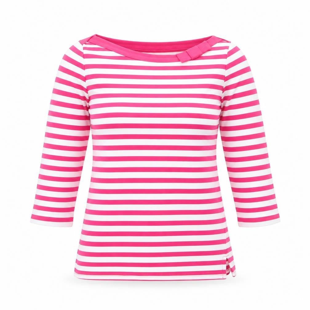 Kate Spade Women’s Pink Striped 3/4 Sleeve Boat Neck Cotton Top Size S