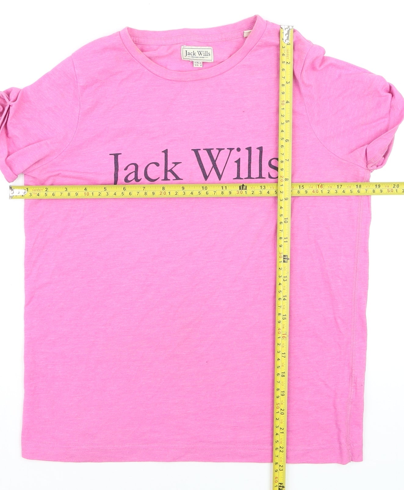 Jack Wills Womens Pink Cotton Crew Neck Logo T-Shirt UK 8