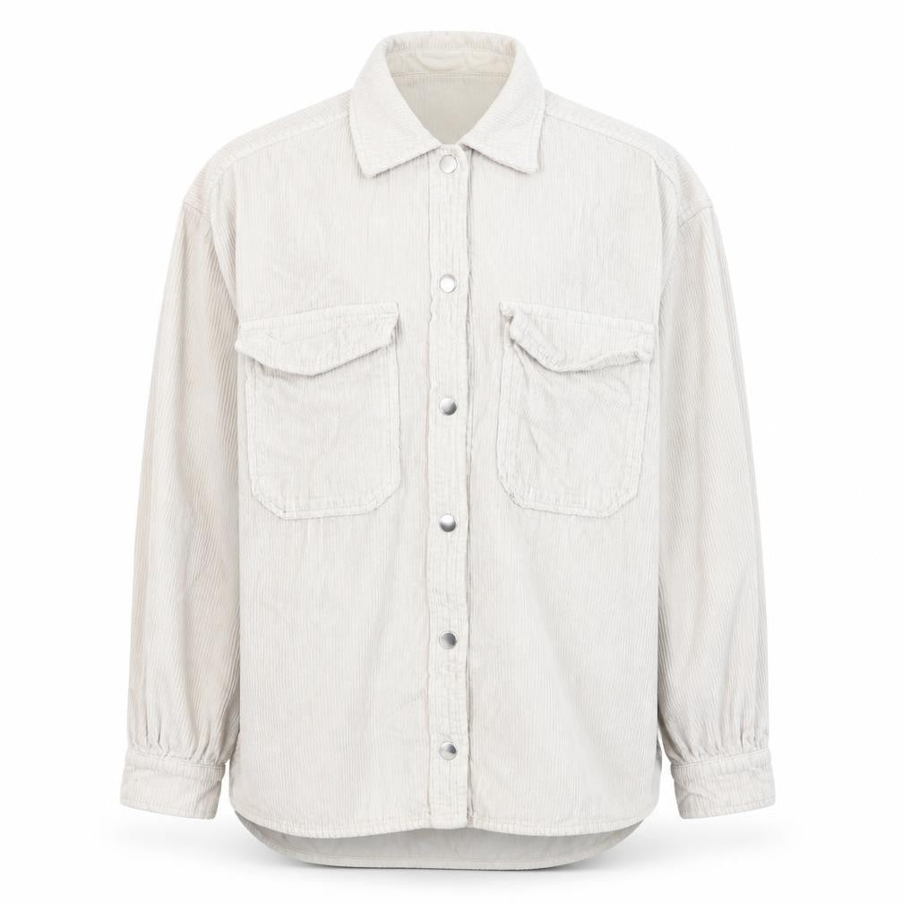 Bershka Men's Beige Corduroy Button-Up Casual Shirt Size M