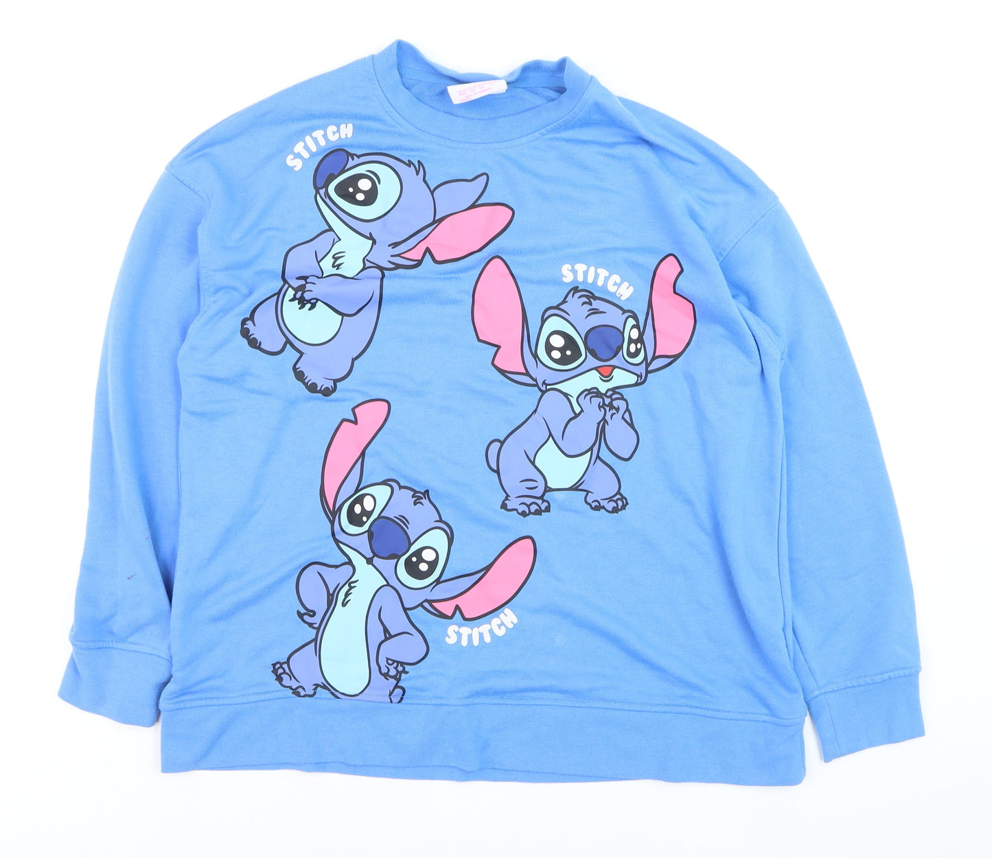 Primark Disney Stitch Blue Sweatshirt Women L Pullover Crew Neck
