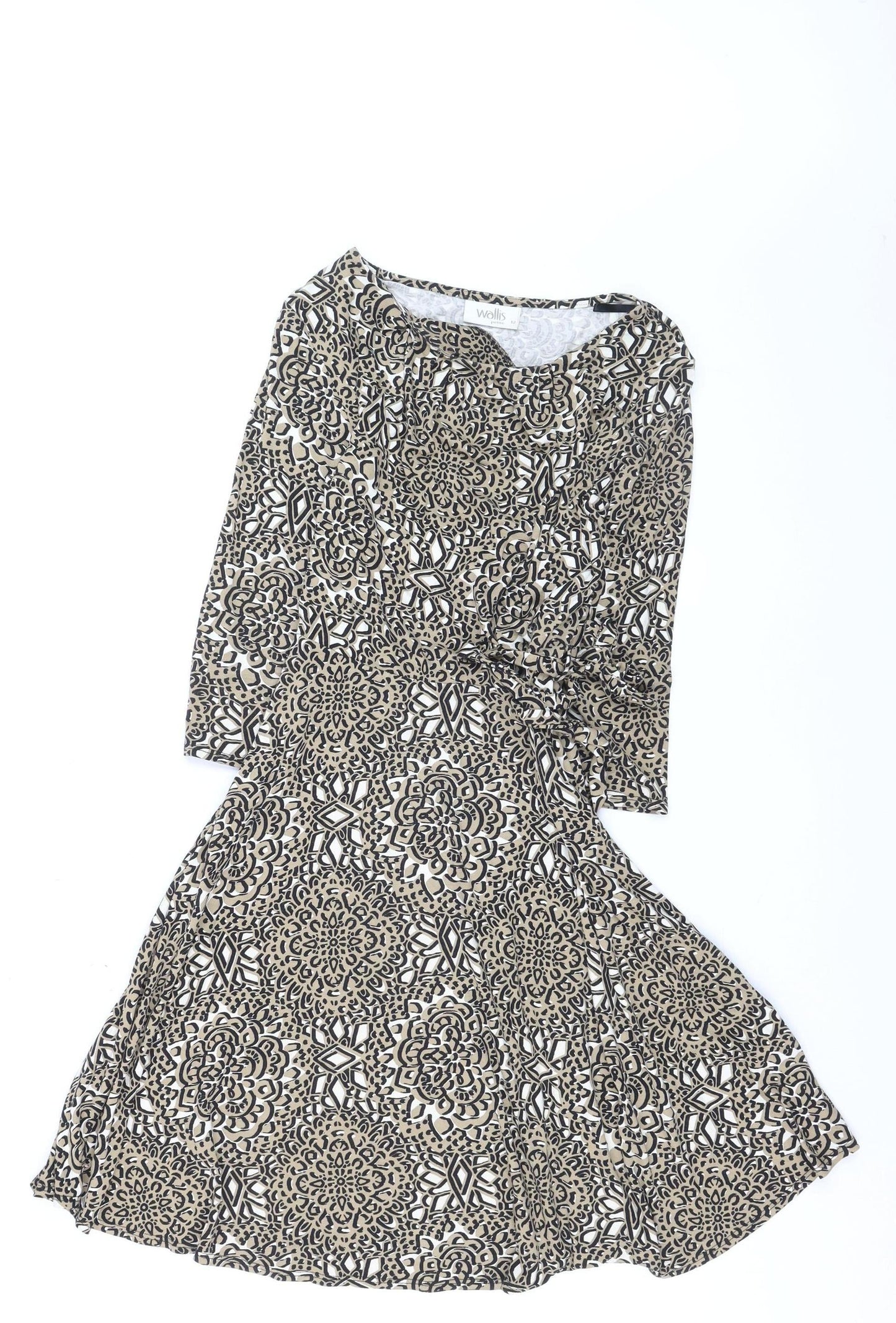 Wallis Petite Beige Geometric Fit & Flare Dress Women’s Size 12