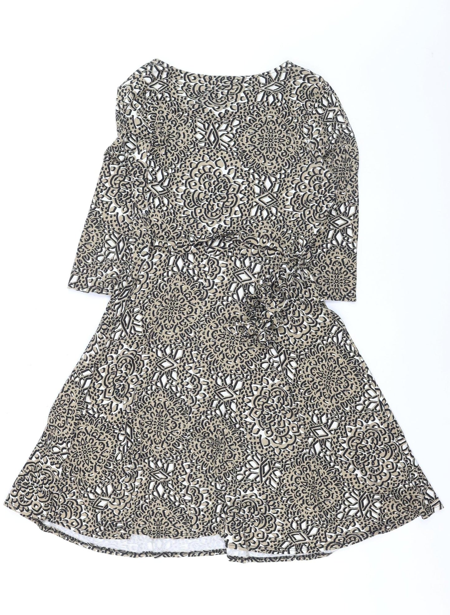 Wallis Petite Beige Geometric Fit & Flare Dress Women’s Size 12
