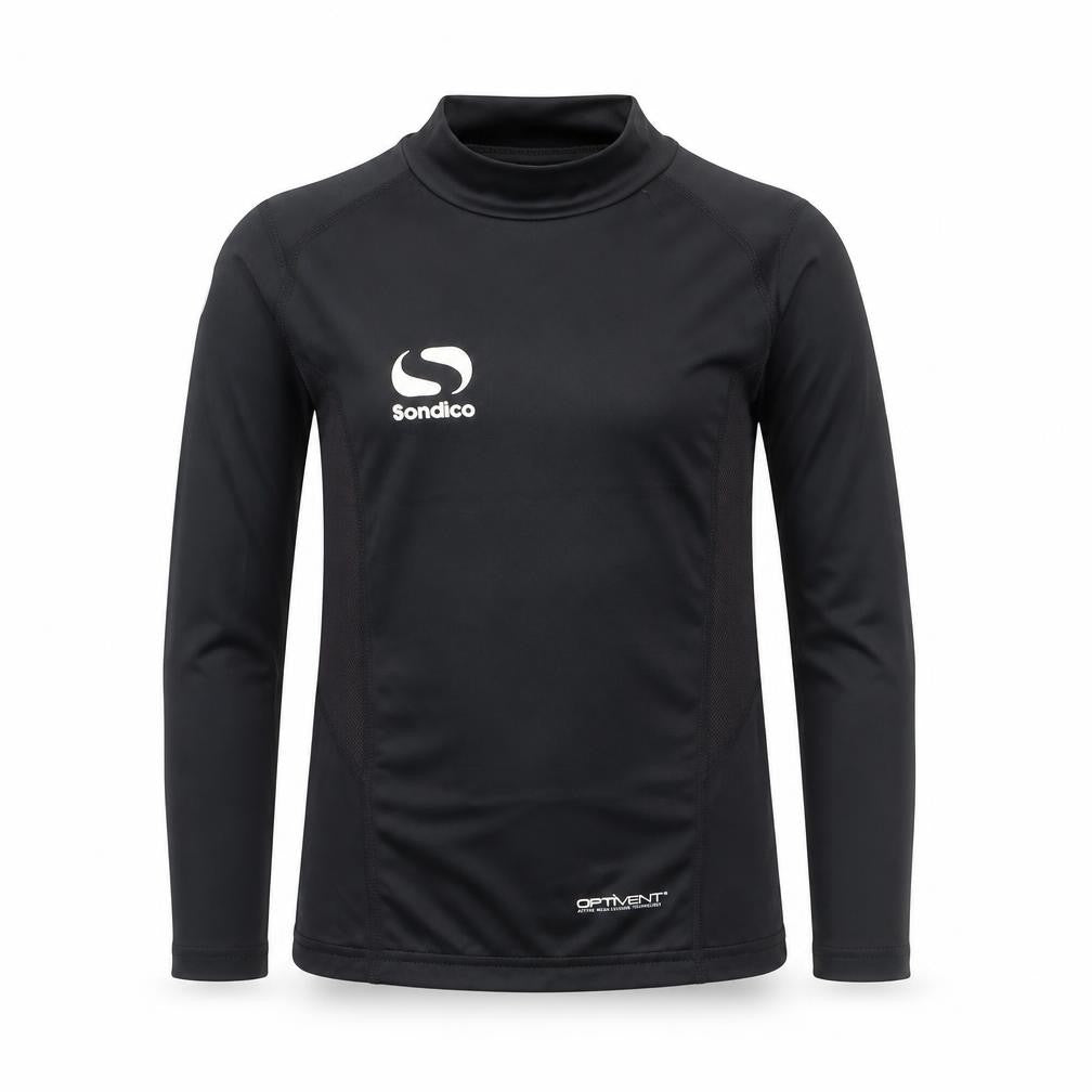 Front view of Sondico boys’ black 7-8 years long sleeve compression t-shirt