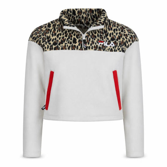 Fila Womens White Leopard 1/2 Zip Pullover Sweatshirt Size S