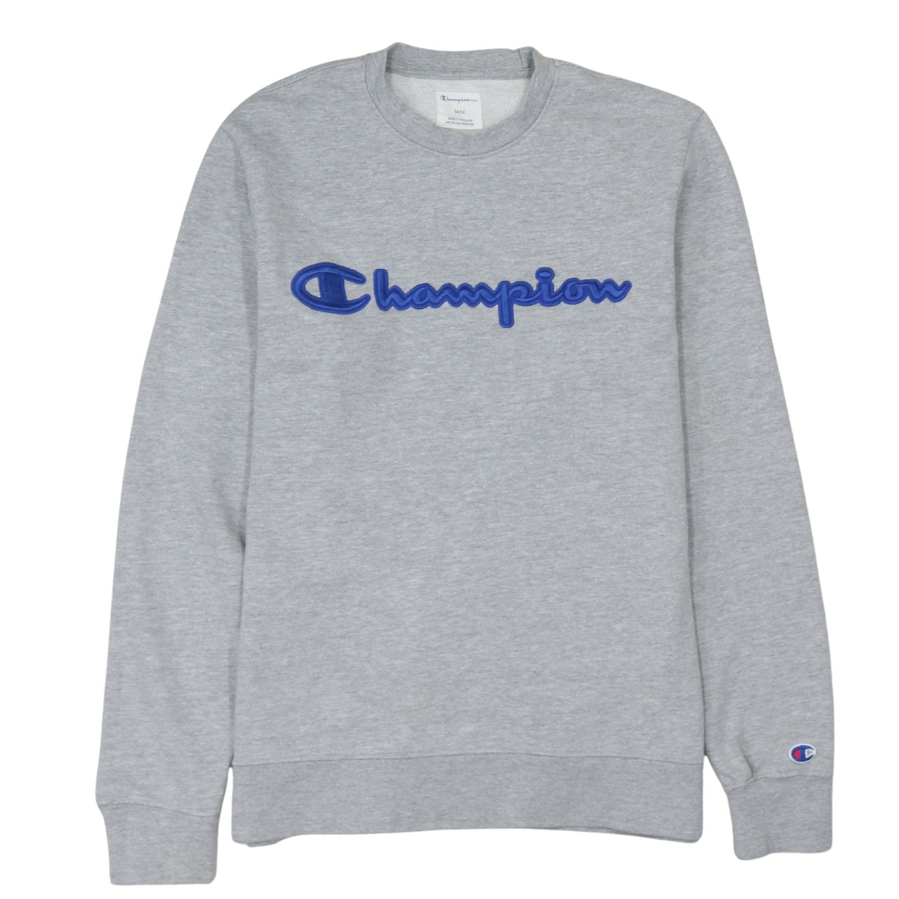 Champion Men's Grey Crew Neck Embroidered Logo Sweatshirt M