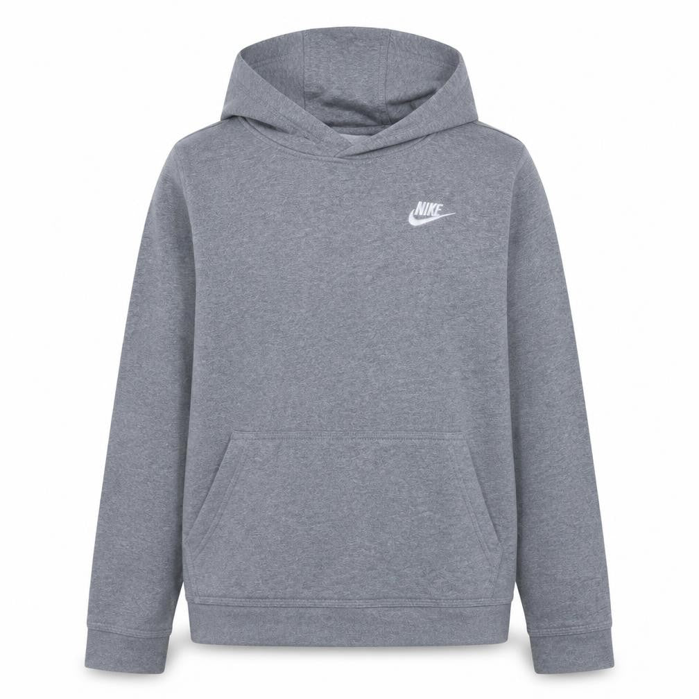 Front view of Nike boys’ grey pullover fleece hoodie l 147-158cm hooded sweatshirt
