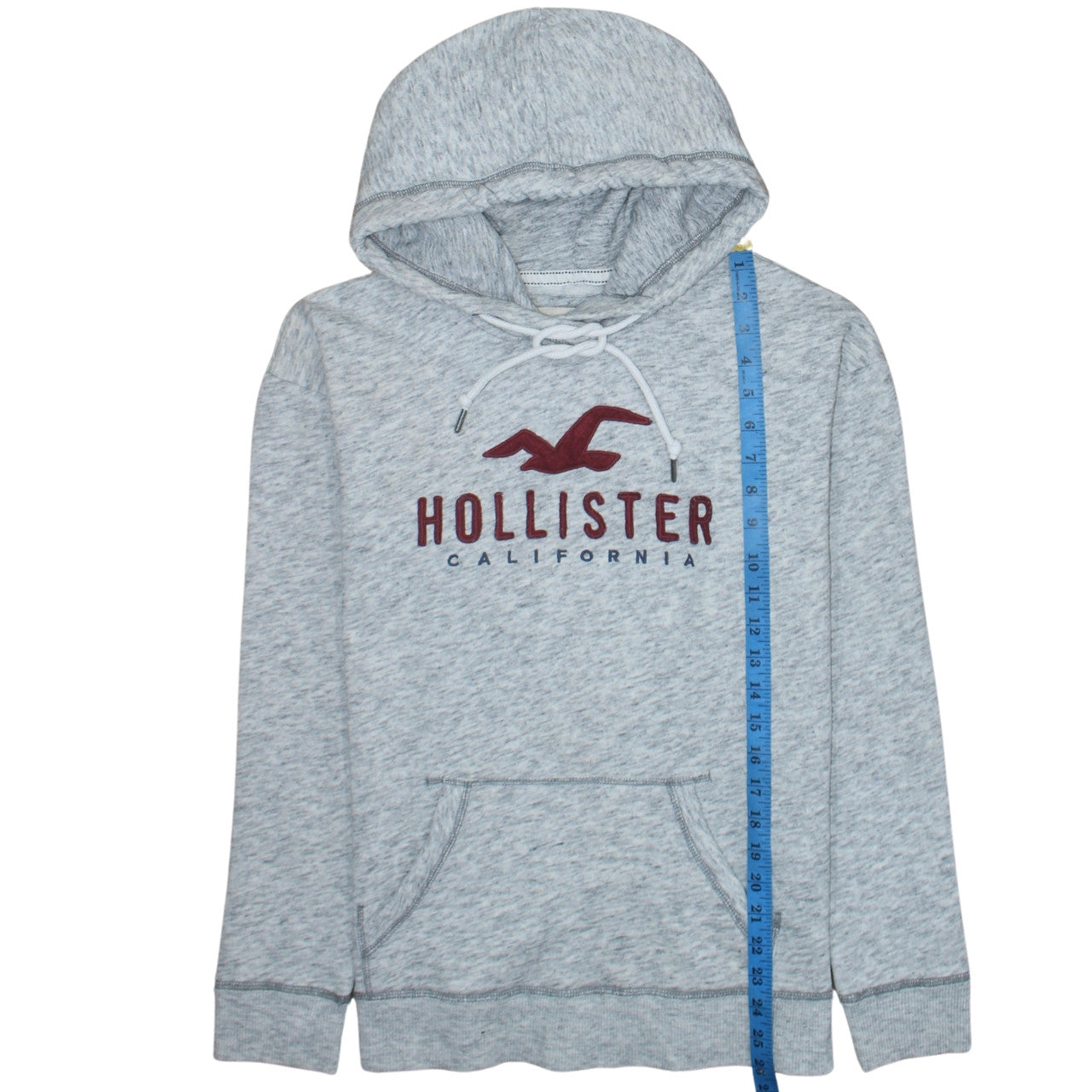 Hollister Women Grey Pullover Hoodie L Logo Graphic Soft Cotton Blend