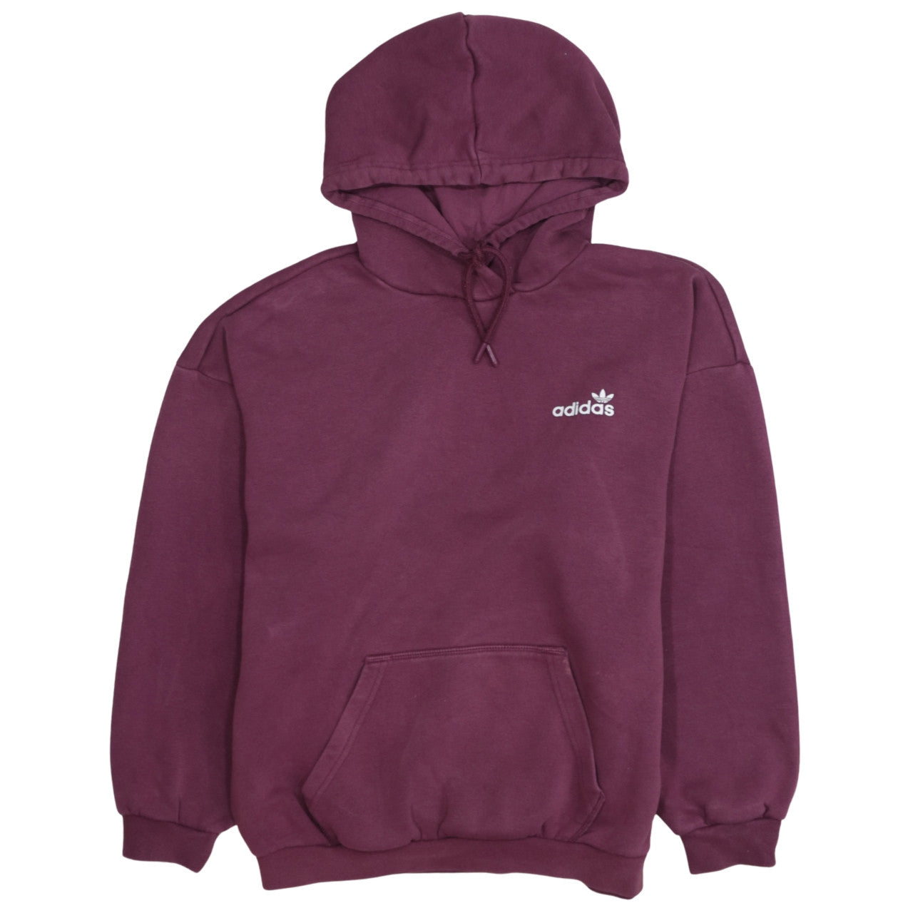 Adidas Womens Burgundy Pullover Hoodie Size 12 Logo Print Cotton Blend