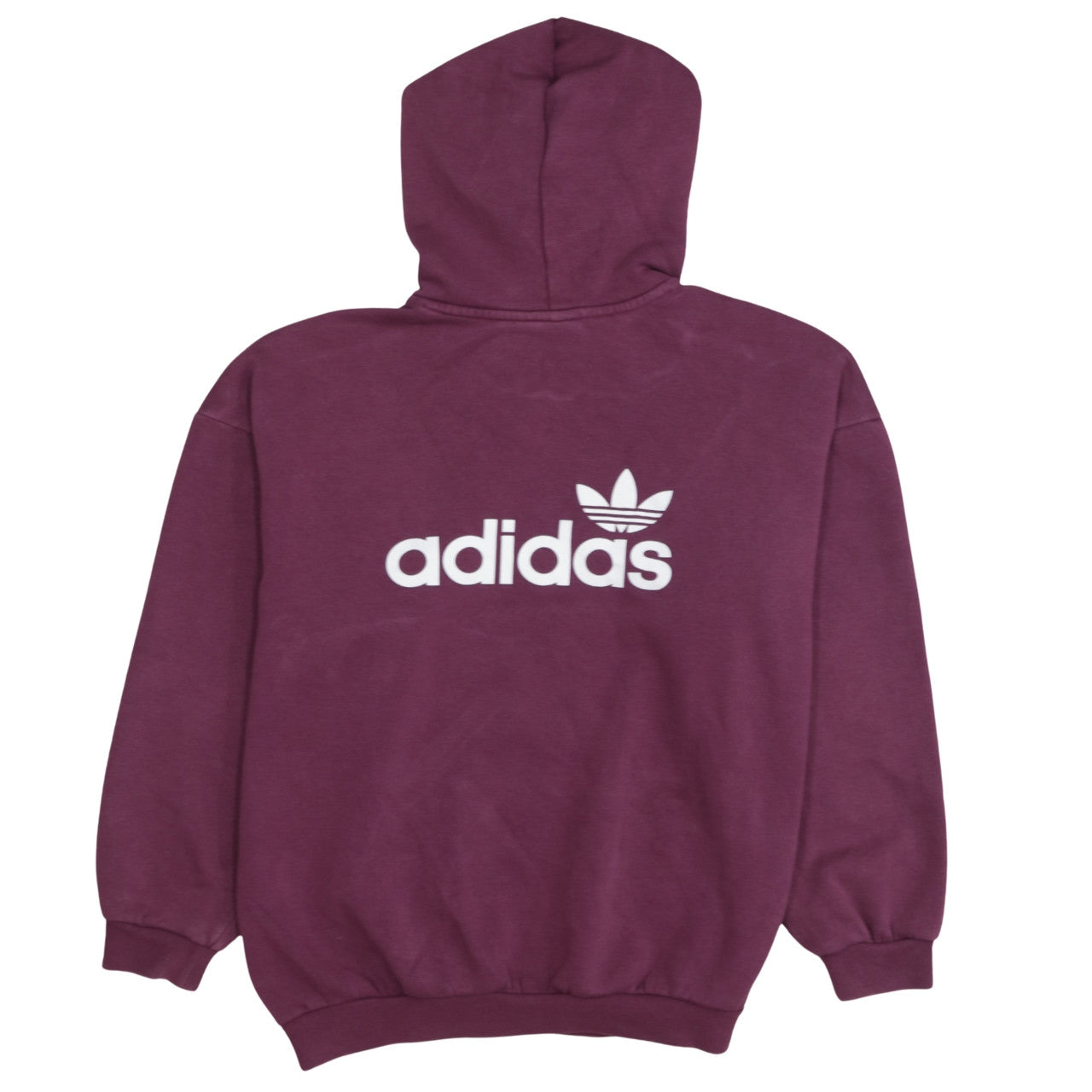 Adidas Womens Burgundy Pullover Hoodie Size 12 Logo Print Cotton Blend