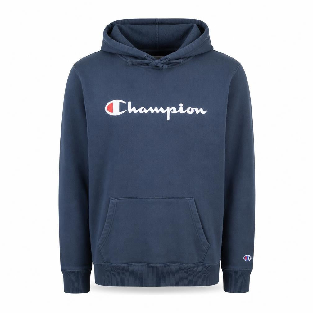 Champion Men Blue Pullover Hoodie L Graphic Logo Fleece Sweatshirt