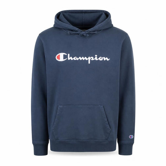 Champion Men Blue Pullover Hoodie L Graphic Logo Fleece Sweatshirt