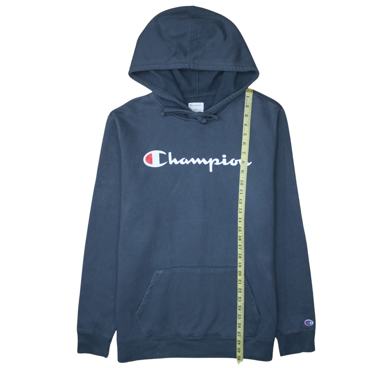 Champion Men Blue Pullover Hoodie L Graphic Logo Fleece Sweatshirt