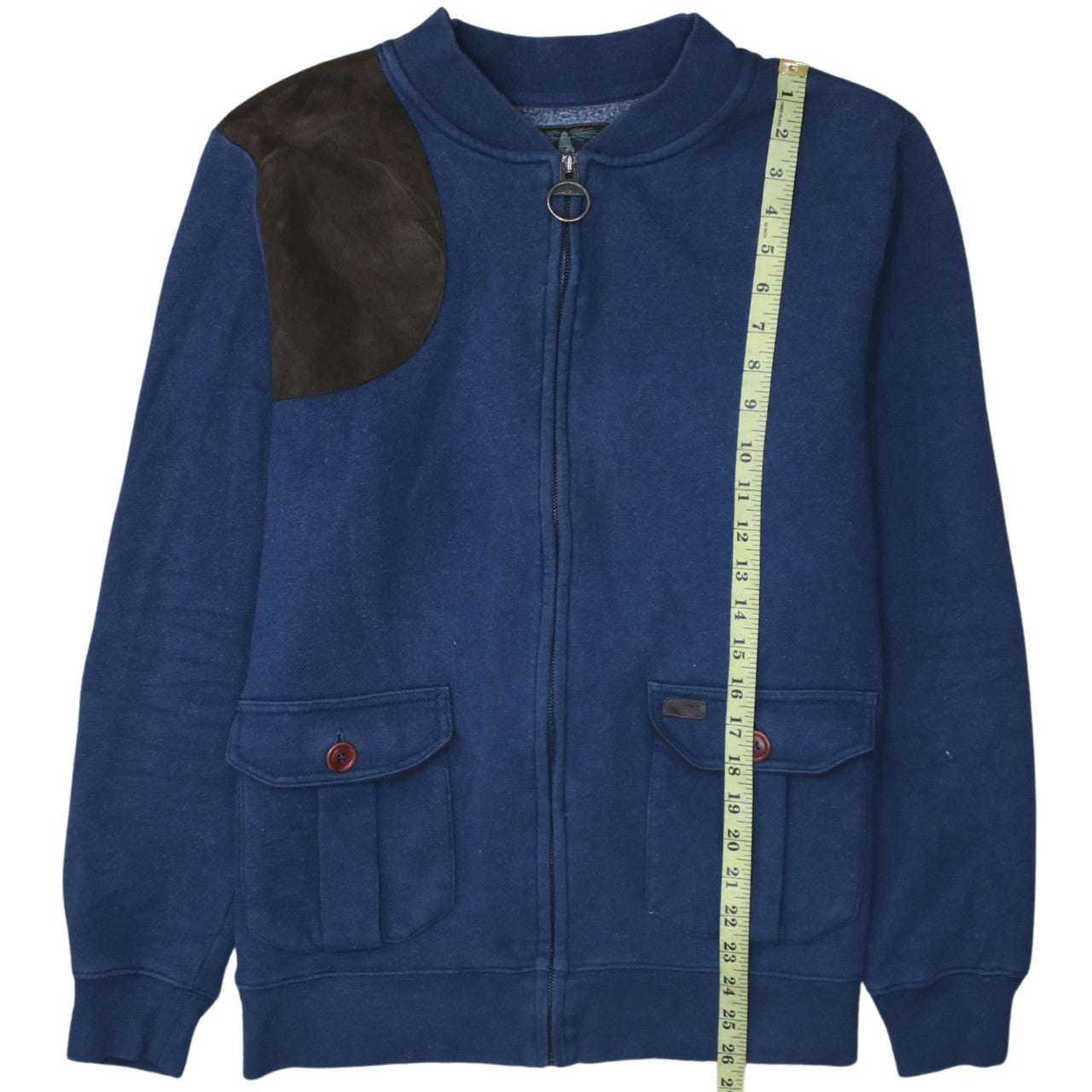 Barbour Men's Blue L Basic Full Zip Fleece Jacket with Suede Trim