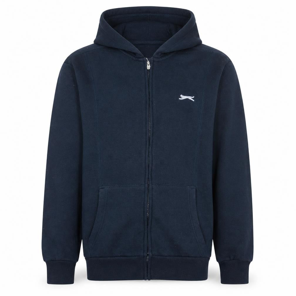 Front view of Slazenger boys’ blue full zip hoodie 13 years cotton fleece sportswear