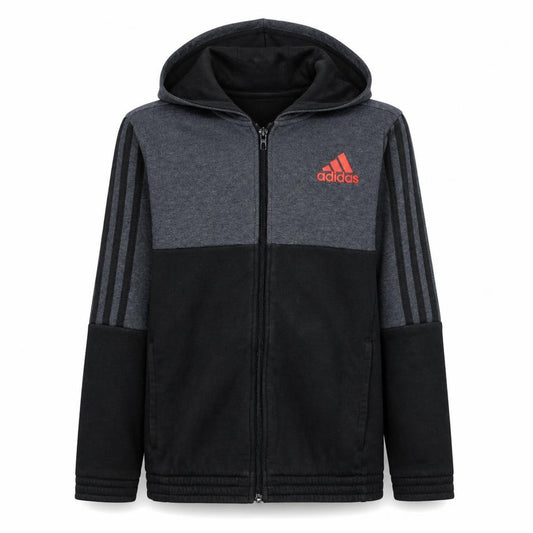 Adidas Boys Grey Full Zip Colourblock Hoodie 11-12 Years