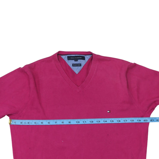 Tommy Hilfiger Men's Pink V-Neck Cotton Jumper Size M