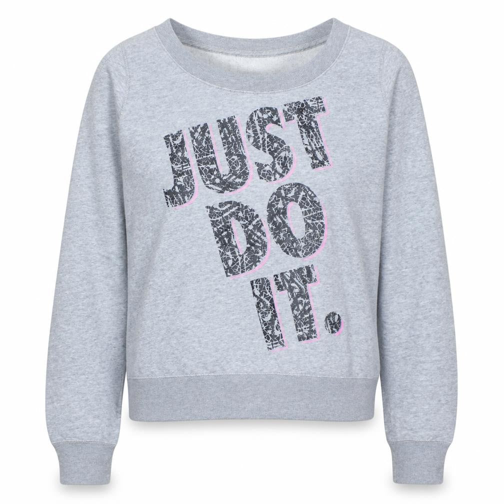 Nike Women Grey Just Do It Crew Neck Pullover Sweatshirt Size M
