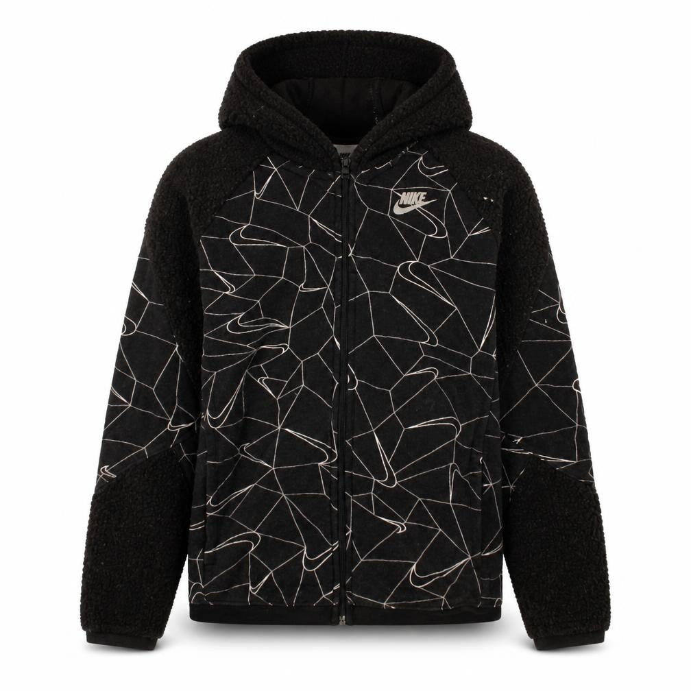 Nike Boys Black Full Zip Hoodie XL 170cm Fleece Geometric Design