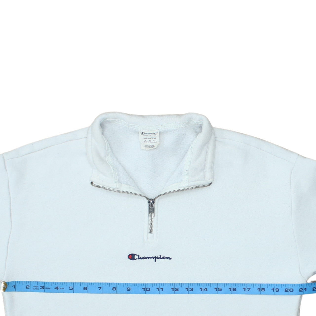 Champion Men's White 1/4 Zip Fleece Sweatshirt Medium