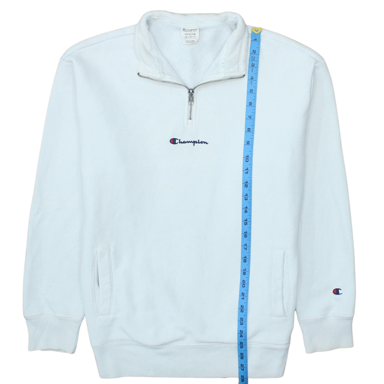 Champion Men's White 1/4 Zip Fleece Sweatshirt Medium