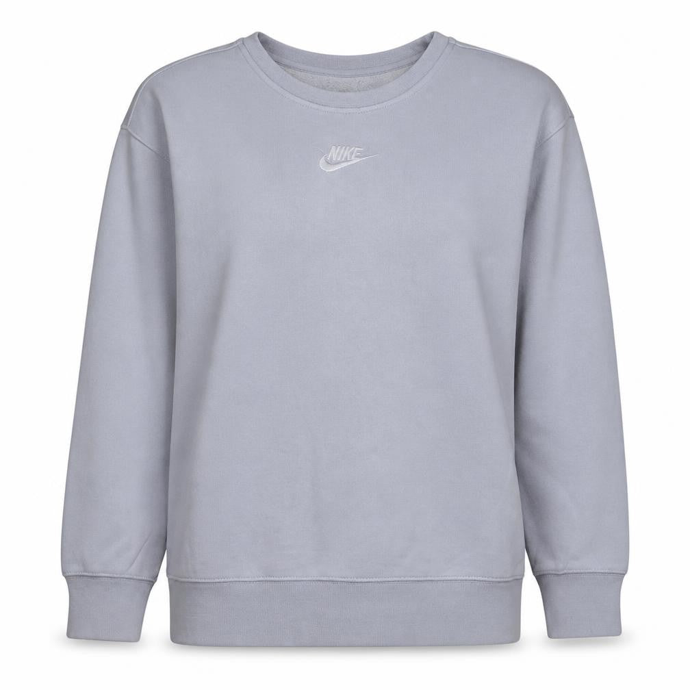 Front view of Nike girls’ grey xl pullover fleece sweatshirt sports logo crew neck
