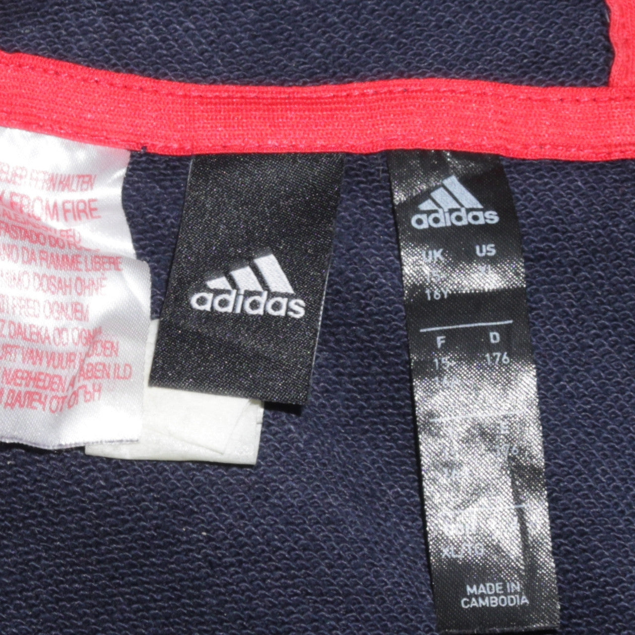Adidas Boys Navy Red Pullover Hoodie Size 16 Years Cotton Blend