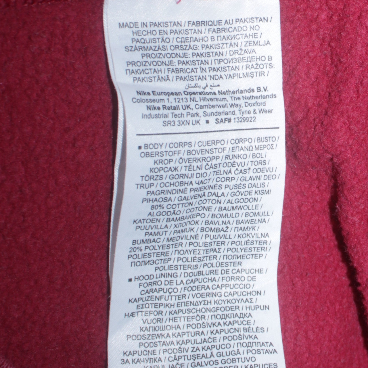 Nike Men's Red Pullover Hoodie Size M Fleece Sweatshirt