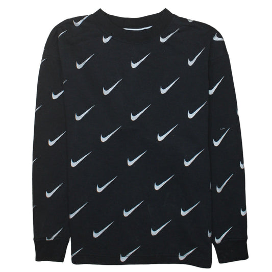 Nike Womens Black XS Pullover Sweatshirt with Allover Logo Print