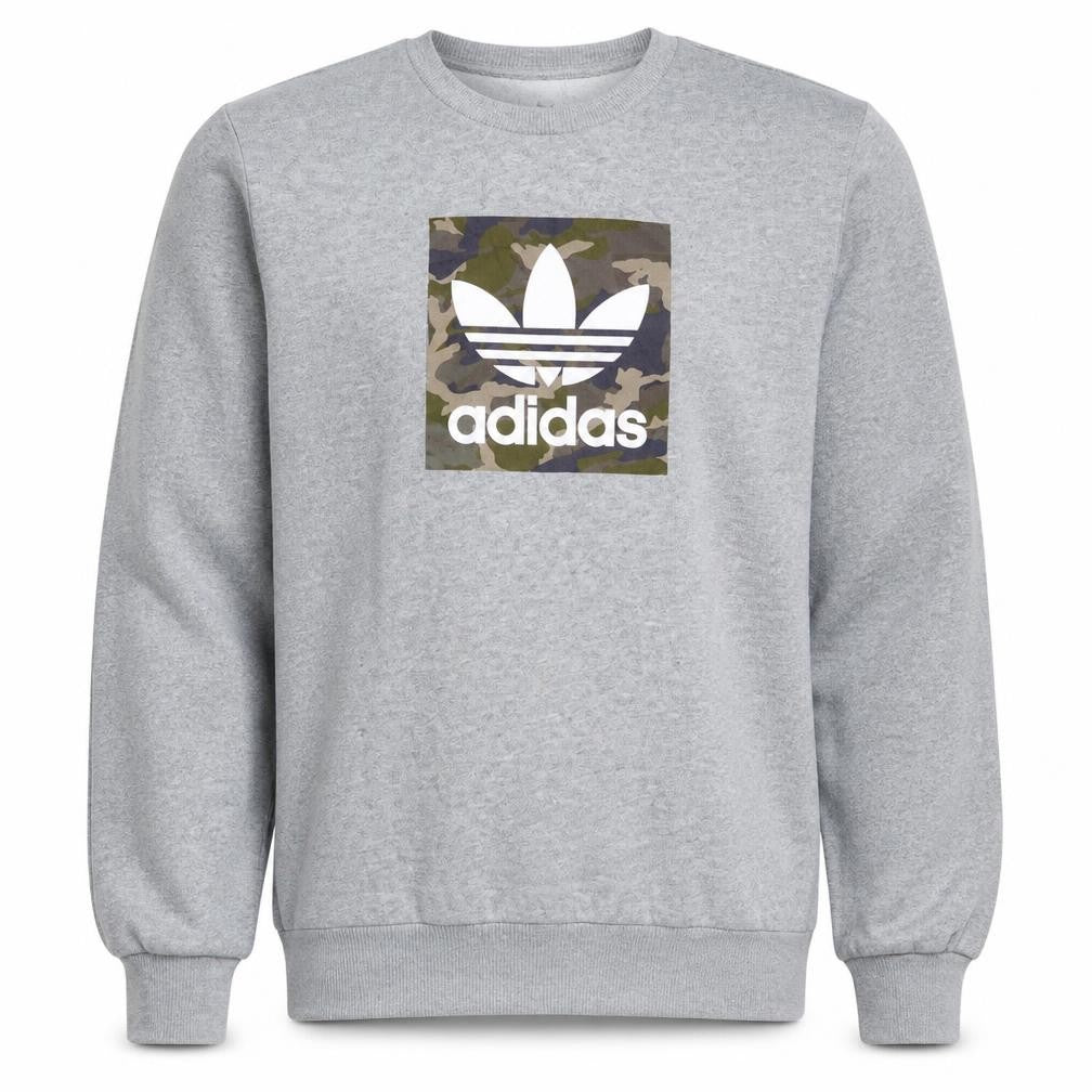 Adidas Men's Grey Camouflage Logo Crew Neck Sweatshirt M