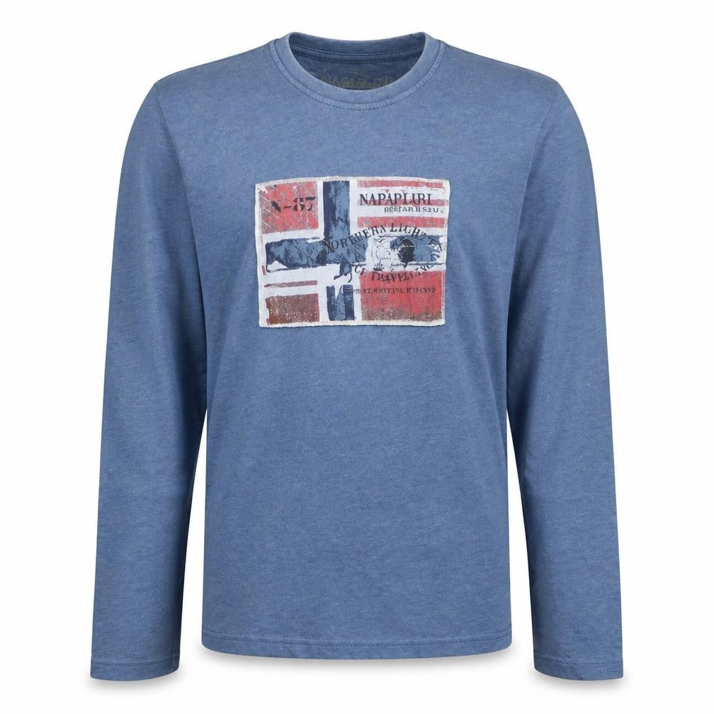Napapijri Men Blue Medium Pullover Crew Neck Graphic Sweatshirt