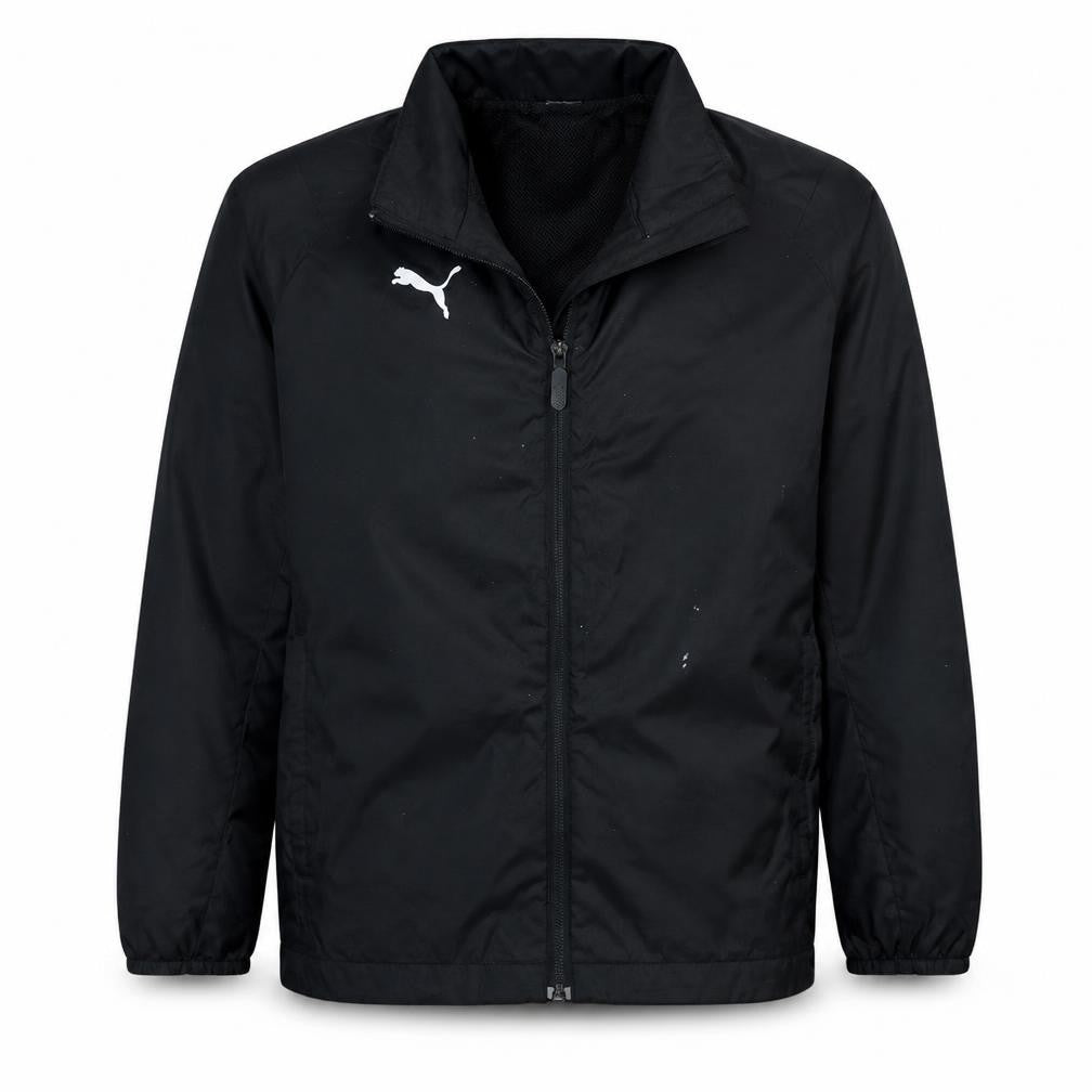 Front view of Puma boys’ black 12-13 years track jacket full zip sports outerwear
