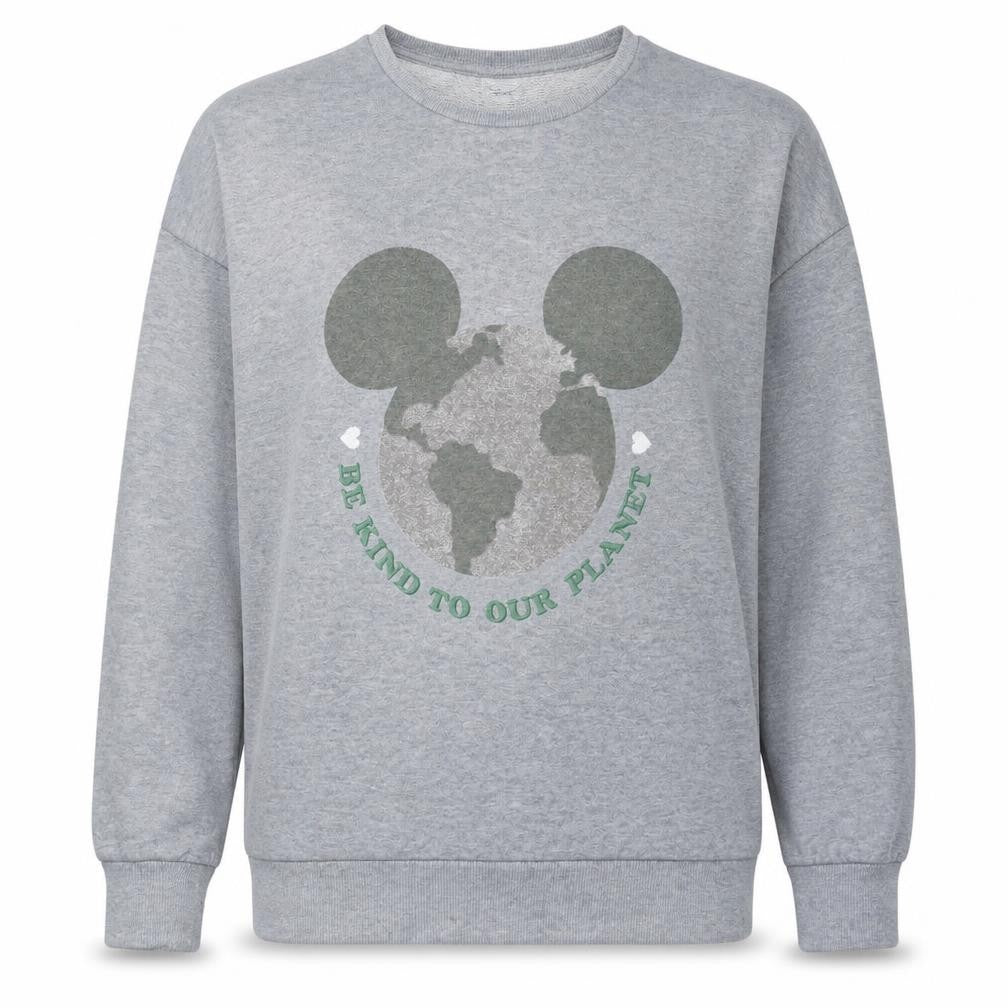 Disney Women Grey Crew Neck Pullover Sweatshirt Size M Be Kind To Our Planet