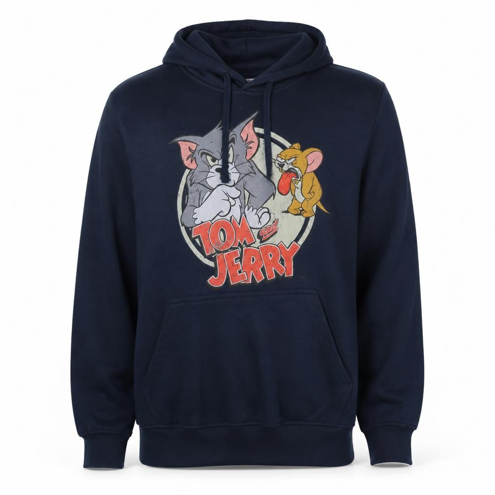 Tom and Jerry Men’s Blue XL Pullover Hoodie Graphic Print