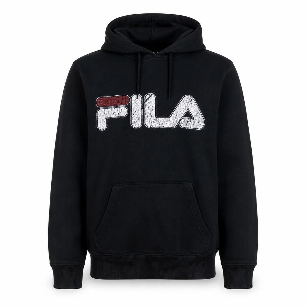 FILA Men's Black Pullover Hoodie Small Logo Fleece Sweatshirt