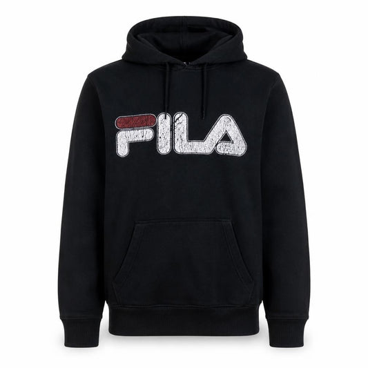 FILA Men's Black Pullover Hoodie Small Logo Fleece Sweatshirt