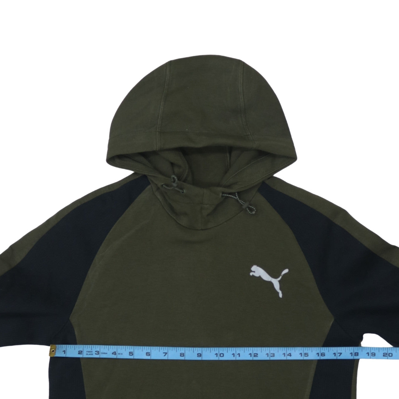 Puma Men's Green Pullover Hoodie Size S with Logo and Zip Pocket