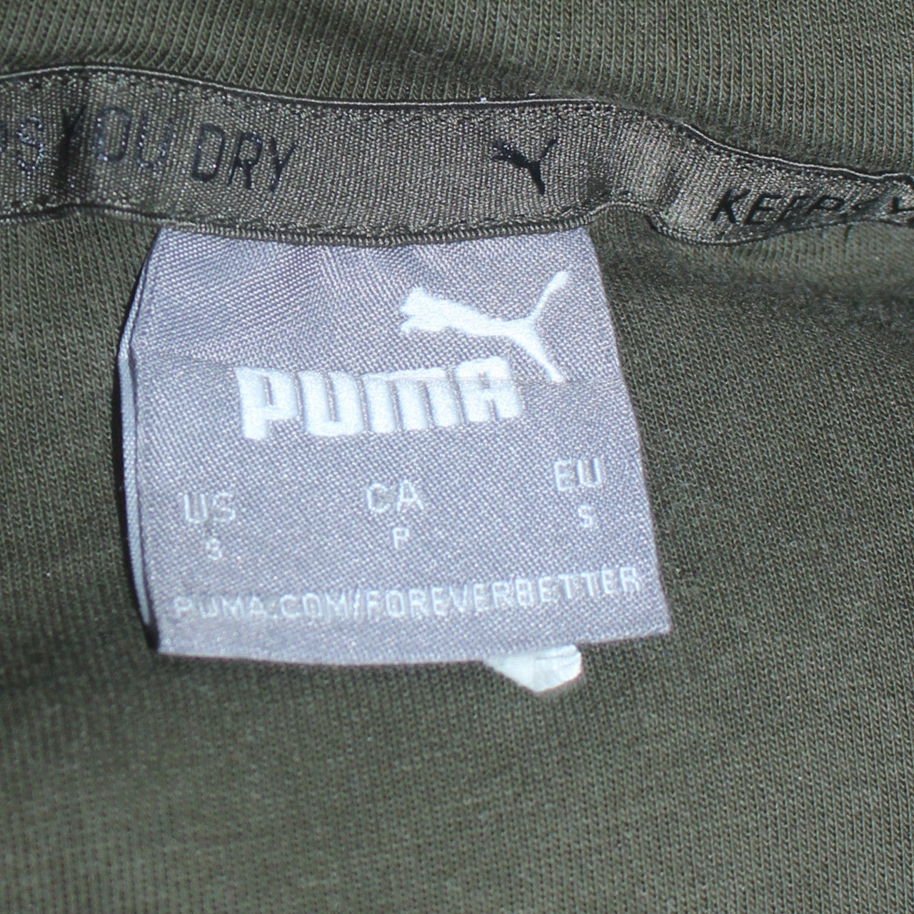 Puma Men's Green Pullover Hoodie Size S with Logo and Zip Pocket
