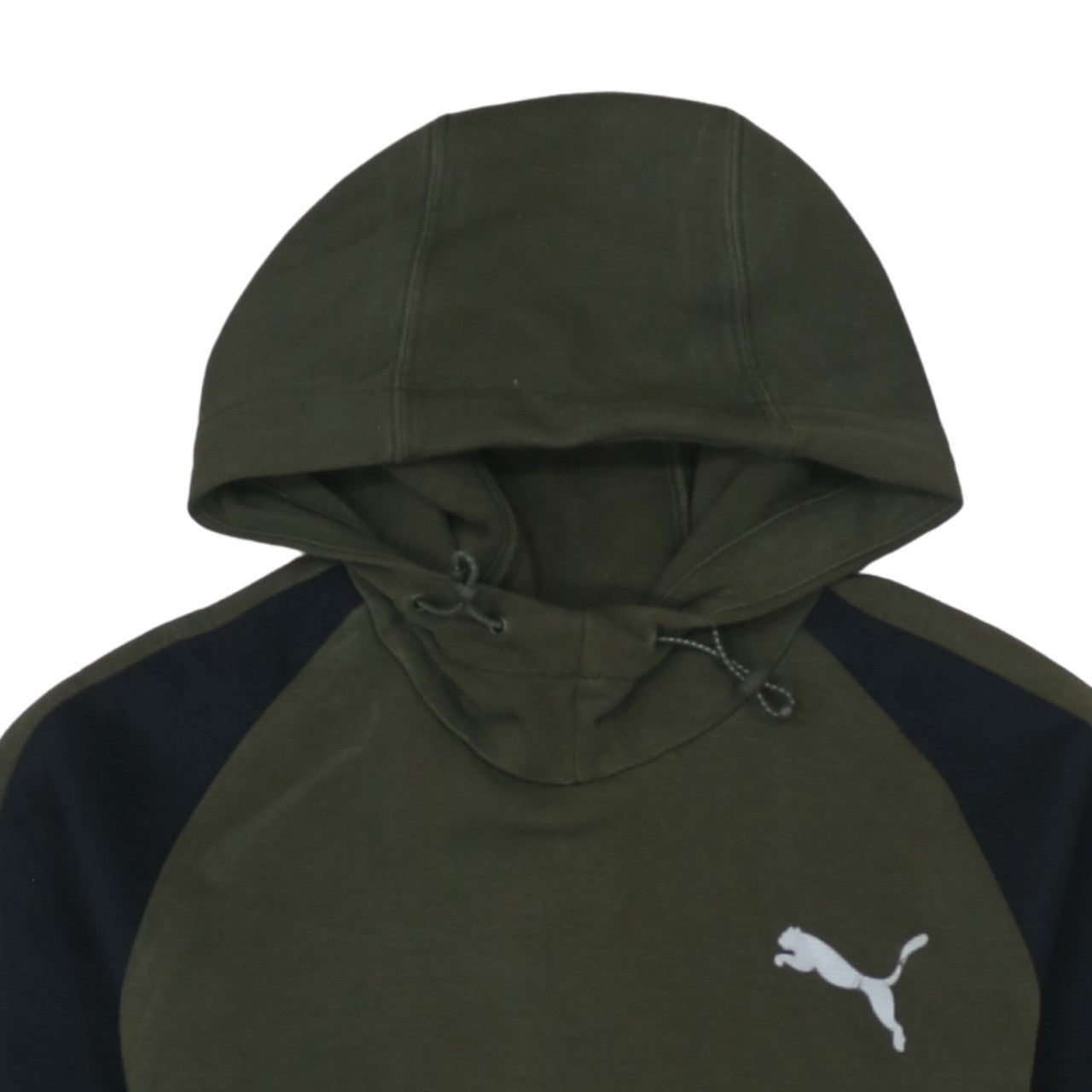 Puma Men's Green Pullover Hoodie Size S with Logo and Zip Pocket