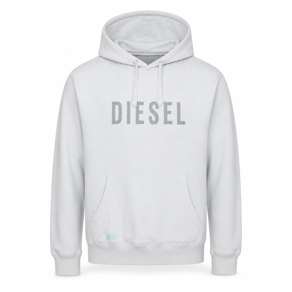 Diesel Men’s White Pullover Hoodie L Logo Fleece Sweatshirt