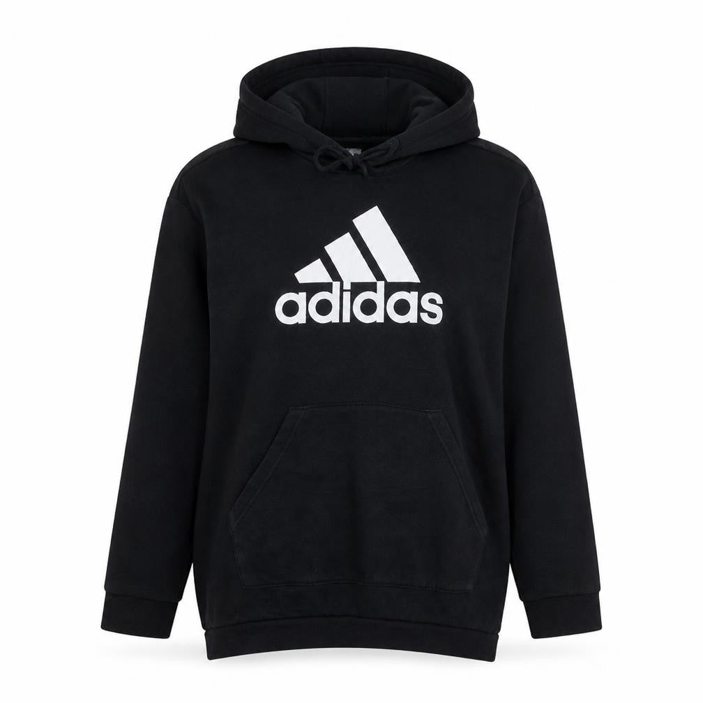 Front view of Adidas Women's Black Pullover Hoodie Medium Logo Fleece Sweatshirt
