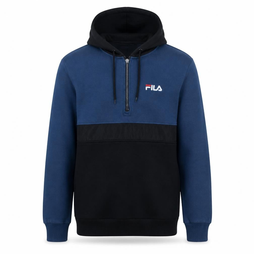FILA Men's Blue Half Zip Hoodie Size S Logo Sportswear