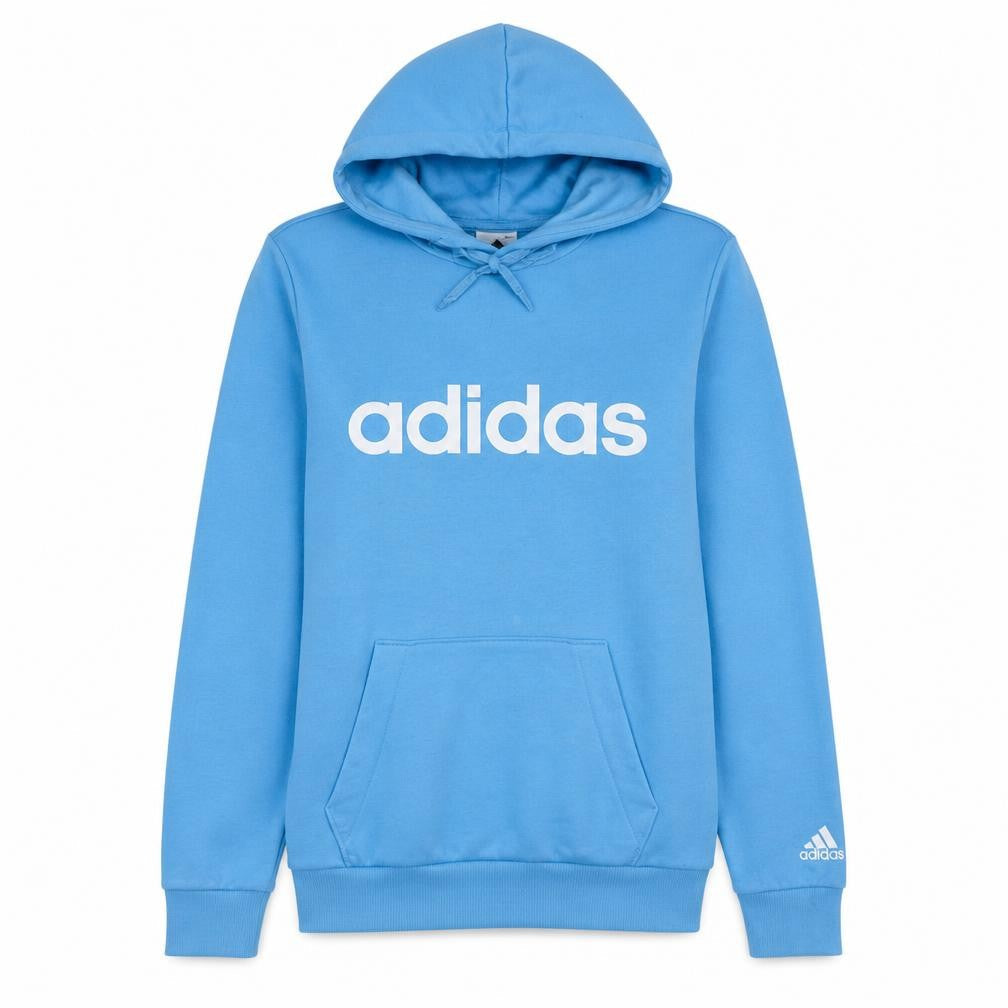 Front view of Adidas Women Blue Pullover Hoodie Logo Print, size 12-14