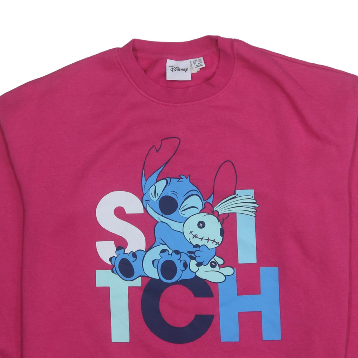 Additional view of Disney Women Pink Stitch Pullover Sweatshirt L Crew Neck Cotton Blend